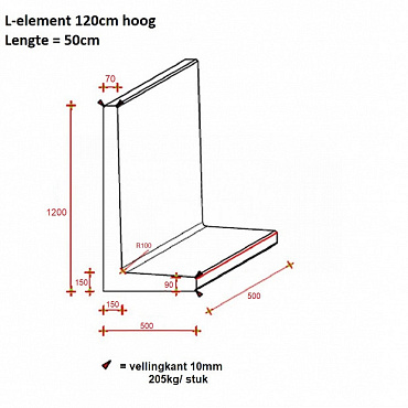 L Element L50xV50xH120 grijs